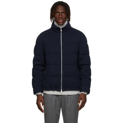 Brunello Cucinelli Navy Down & Cashmere Puffer Jacket In Blue