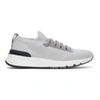 Brunello Cucinelli Leather-trimmed Stretch-knit Sneakers In Grey