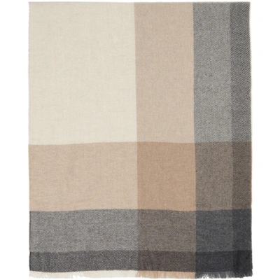Brunello Cucinelli Wool And Cashmere Scarf With Check Motif In Beige
