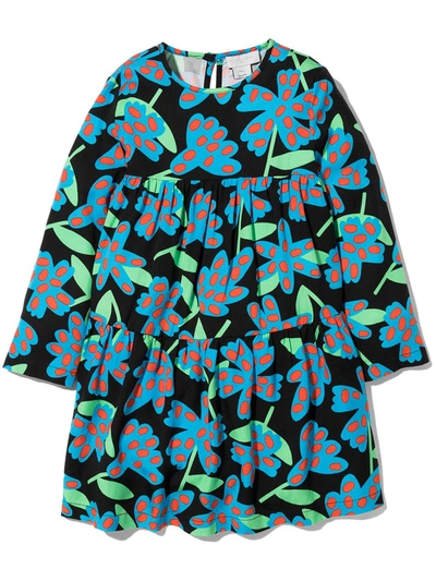 Stella Mccartney Kids' Spotty Flowers-print Twill Dress In Blue
