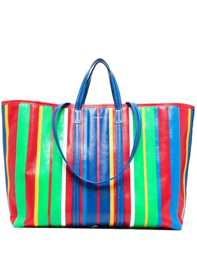 Balenciaga Barbes East-west Multicolored Striped Shopper Bag In Blue