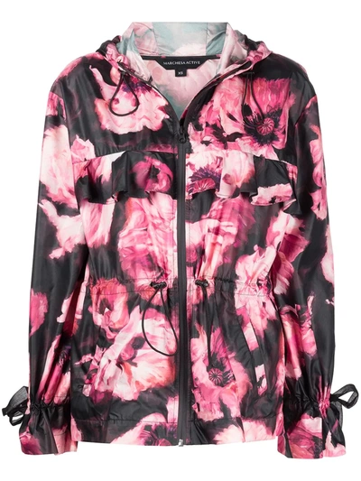 Marchesa Notte Floral-print Hooded Jacket In Black