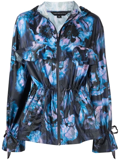Marchesa Notte Floral-print Hooded Jacket In Blue