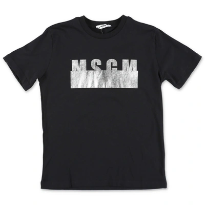 Msgm Kids' Logo Printed T-shirt In Nero