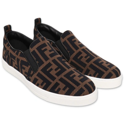 Fendi Kids' Sneakers With All Over Ff Logo In Brown