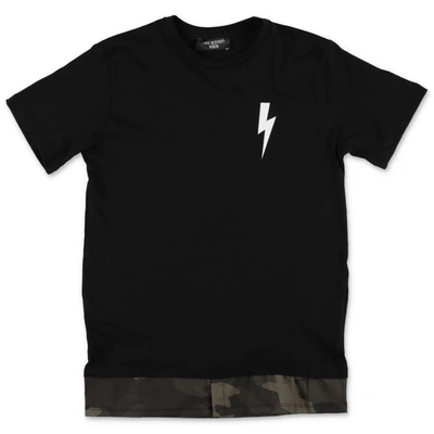 Neil Barrett Kids' Thunder Print Cotton Jersey T-shirt In Black