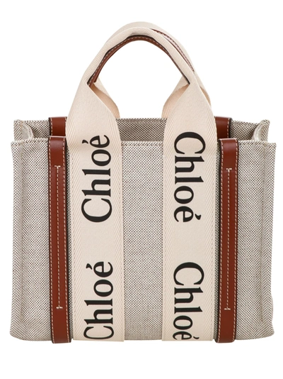 Chloé Small Woody Tote In White/brown