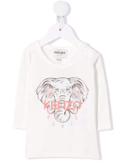 Kenzo Babies' Off White Elephant Logo Cotton T-shirt 6 Months-3 Years 12 Months In Neutrals