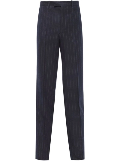 Prada Striped Tailored Trousers In Blue