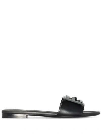 Fendi Wide-band Slide Sandals With Ff Baguette Motif In Blue