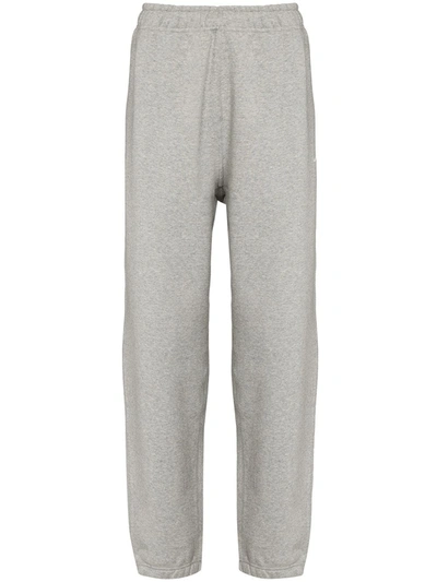 Nike Grey Solo Swoosh Embroidered Cotton Fleece Track Pants