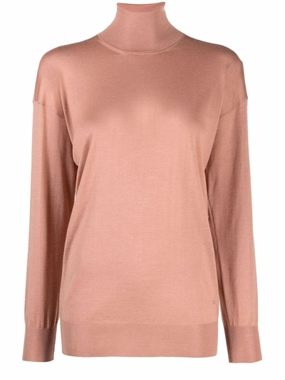 Tom Ford High-neck Knitted Long-sleeve Top In 粉色