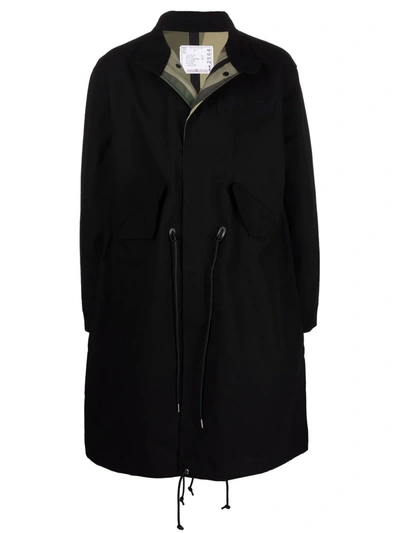 Sacai Single-breasted Parka Coat In 黑色