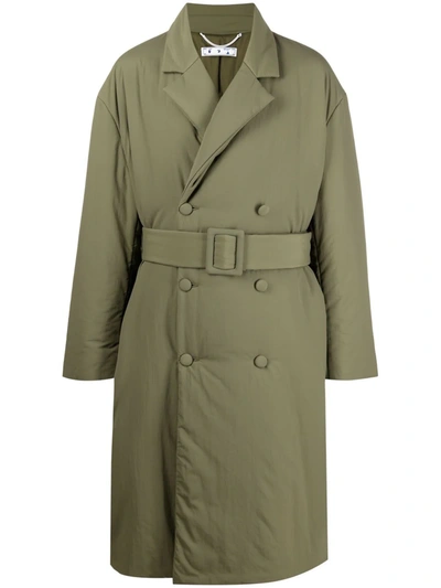 Off-white Padded Double-breasted Coat In Green