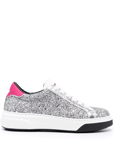 Dsquared2 Glittered Low-top Sneakers In Silver