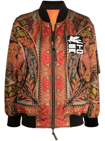 Etro Reversible Bomber Jacket With Embroidery In Light Blue
