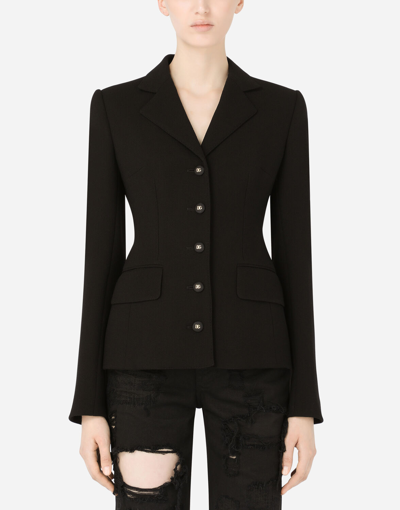 Dolce & Gabbana Single-breasted Wool Crepe Dolce Jacket With Dg Buttons In Black