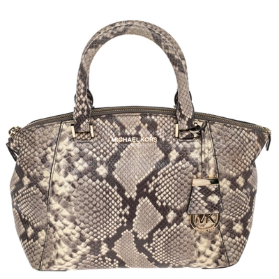 Pre-owned Michael Kors Micheal Kors Beige Python Embossed Leather Satchel
