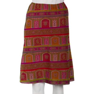 Pre-owned Etro Multicolor Paisley Printed Mesh Knit A-line Skirt M