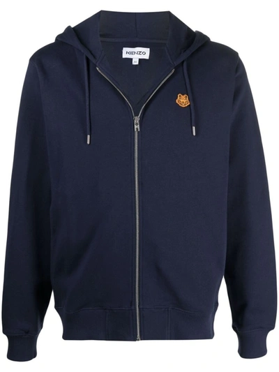 Kenzo Tiger Crest Full-zip Hoodie In Blue