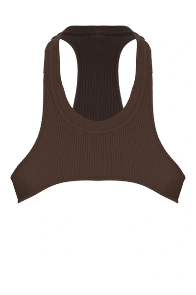 Adamo Ribbed Knit Cropped Top In Brown