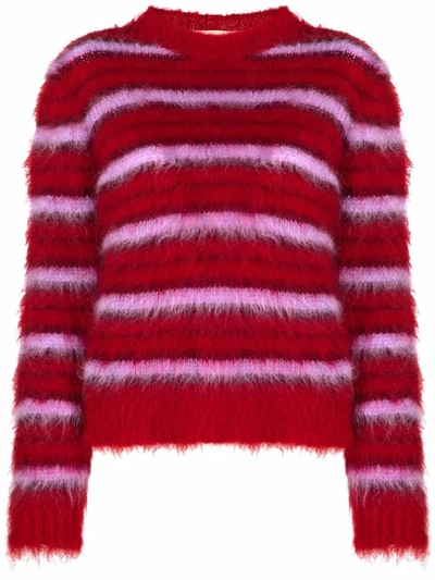 Marni Brushed Striped Mohair-blend Sweater In Red,purple