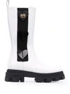Chiara Ferragni Heart Patch Leather Boots In White,black