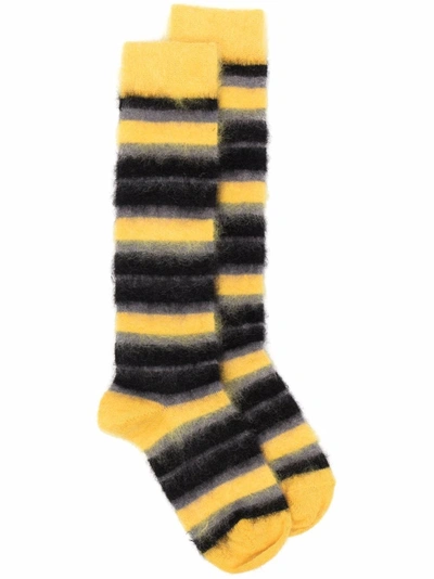 Marni Stripe-pattern Mohair Socks In Yellow