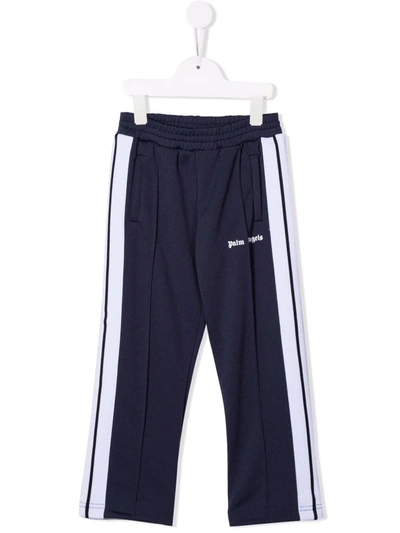 Palm Angels Kids' Blue Technical Fabric Trousers With Logo Print