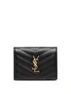 Saint Laurent Pebbled Logo Plaque Cardholder In Black