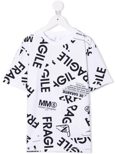 Mm6 Maison Margiela Kids' Fragile-print Stretch-cotton T-shirt In White