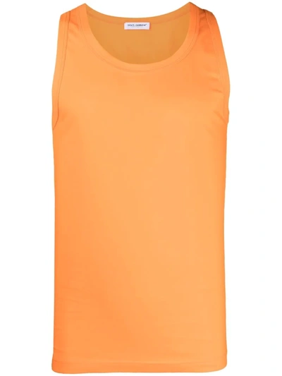 Dolce & Gabbana Logo-patch Detail Tank Top In Orange