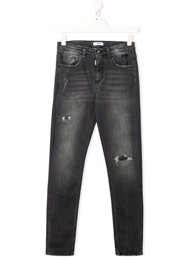 Msgm Teen Skinny-cut Grey-wash Jeans In Black