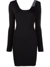 Off-white Black And White Arrows Ribbed Knit Minidress In Nero