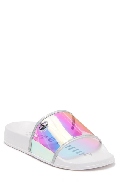 Juicy Couture Wyndows Lucite Slide Sandal In White Clear Iridescent