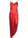 Fleur Du Mal Cowl Neck High Slit Slip Dress In Red