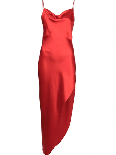 Fleur Du Mal Cowl Neck High Slit Slip Dress In Red