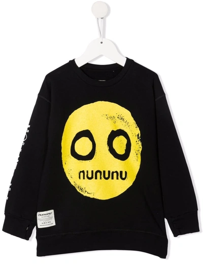 Nununu Kids' Smile Cotton Graphic Sweatshirt In Black