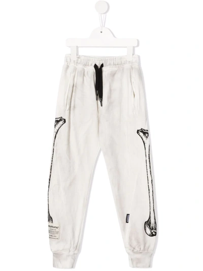 Nununu Kids' Bone-print Drawstring-waist Trousers In Neutrals