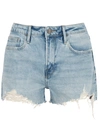 Frame Le Grand Garcon Raw Frayed Cutoff Denim Shorts In Bathe In Light Blue