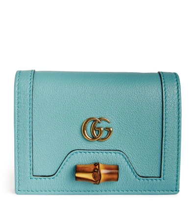 Gucci Leather Diana Card Case In Blue