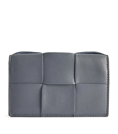Bottega Veneta Leather Intrecciato Card Holder In Grey
