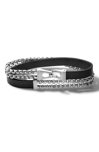 Bulova Classic Stainless Steel Leather Bracelet In Black
