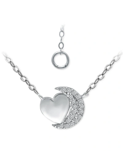 Giani Bernini Cubic Zirconia Crescent Moon & Heart 16" Pendant Necklace In Sterling Silver & 18k Gold-plate, Creat