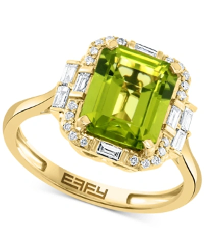 Effy Collection Effy Peridot (3-1/3 Ct. T.w.) & Diamond (1/4 Ct. T.w.) Halo Ring In 14k Gold