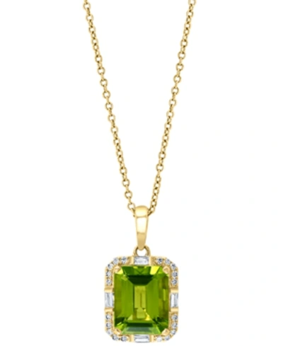 Effy Collection Effy Peridot (3-1/3 Ct. T.w.) & Diamond (1/6 Ct. T.w.) Baguette Halo 16" Pendant Necklace In 14k Gol