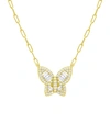 ESSENTIALS CUBIC ZIRCONIA BUTTERFLY NECKLACE, GOLD PLATE 16+2" EXTENDER