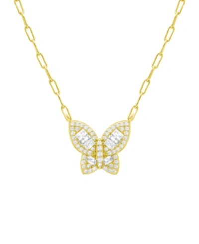 Essentials Cubic Zirconia Butterfly Necklace, Gold Plate 16+2" Extender In Gold-tone