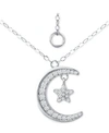 Giani Bernini Cubic Zirconia Moon & Star Pendant Necklace, 16" + 2" Extender, Created For Macy's In Sterling Silver