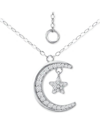 Giani Bernini Cubic Zirconia Moon & Star Pendant Necklace, 16" + 2" Extender, Created For Macy's In Sterling Silver